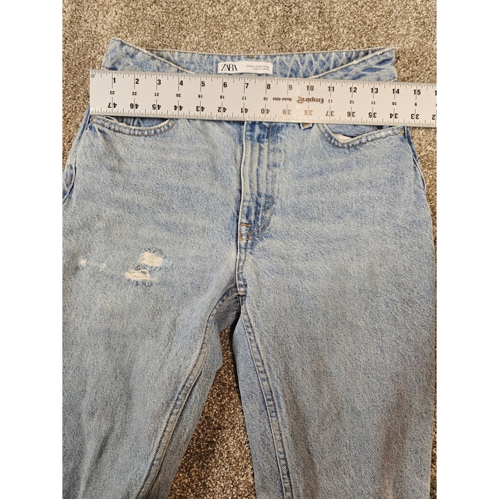 Zara Denim Light Wash Distressed High Rise Straight Leg Jeans - Picture 16 of 16